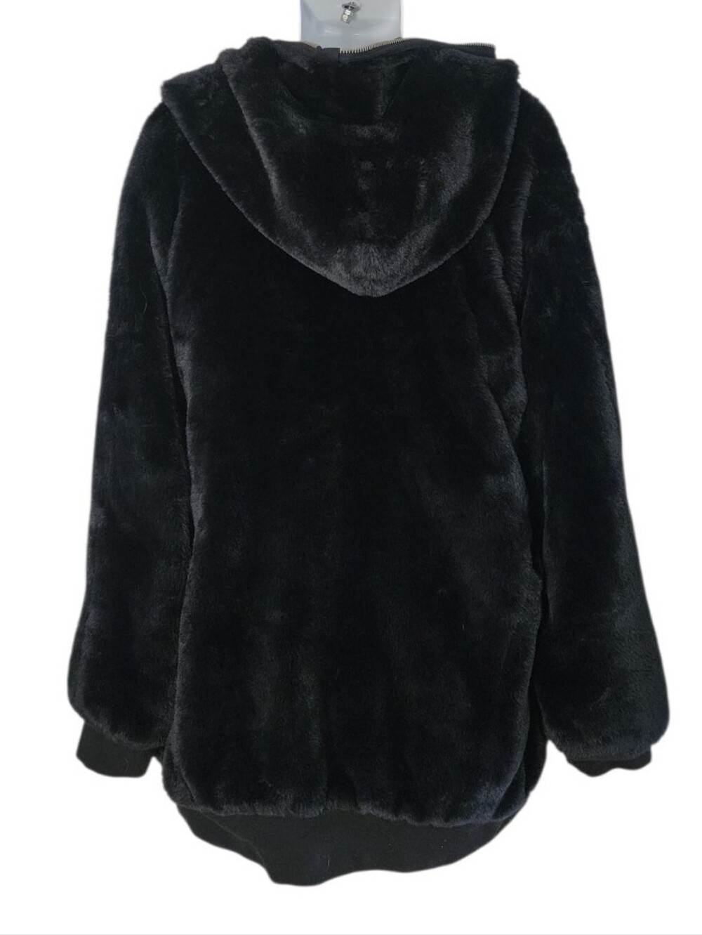 Free People Oversized Black Faux Fur Hooded Zip Jacket XL - Picture 7 of 10